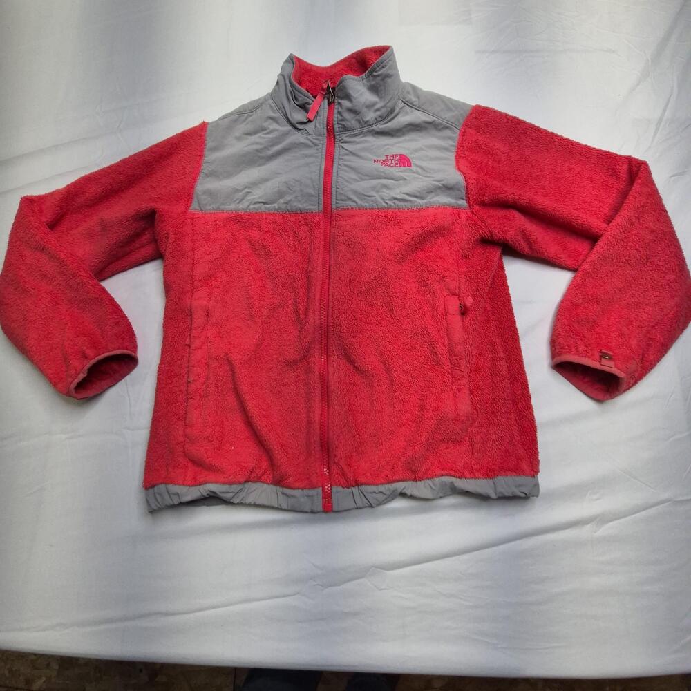 The North Face Fleece Jacket Girls Large 14/16 Pink Gray Full Zip Colorblock